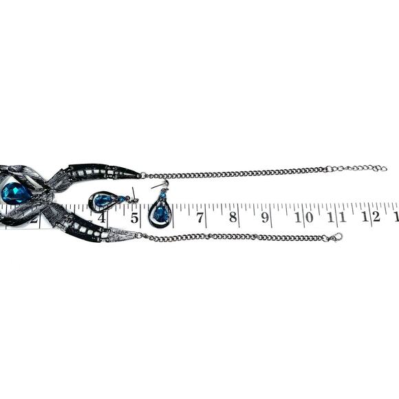 NEW Aqua Blue Topaz Rhinestone Enamel 16" 18" 20" Necklace Earrings Set JU11 - Picture 4 of 5